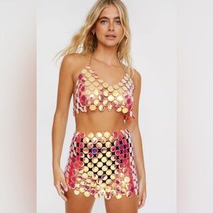 Nastygal Iridescent Disc Mini Skirt and halter top, never worn